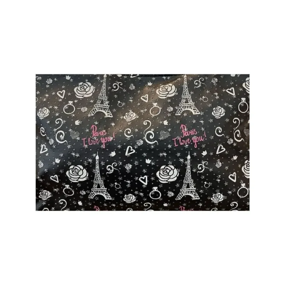 Paris I Love You Eiffel Tower Cosmetic Bag Zip Makeup Clutch Sparkles Roses NWT